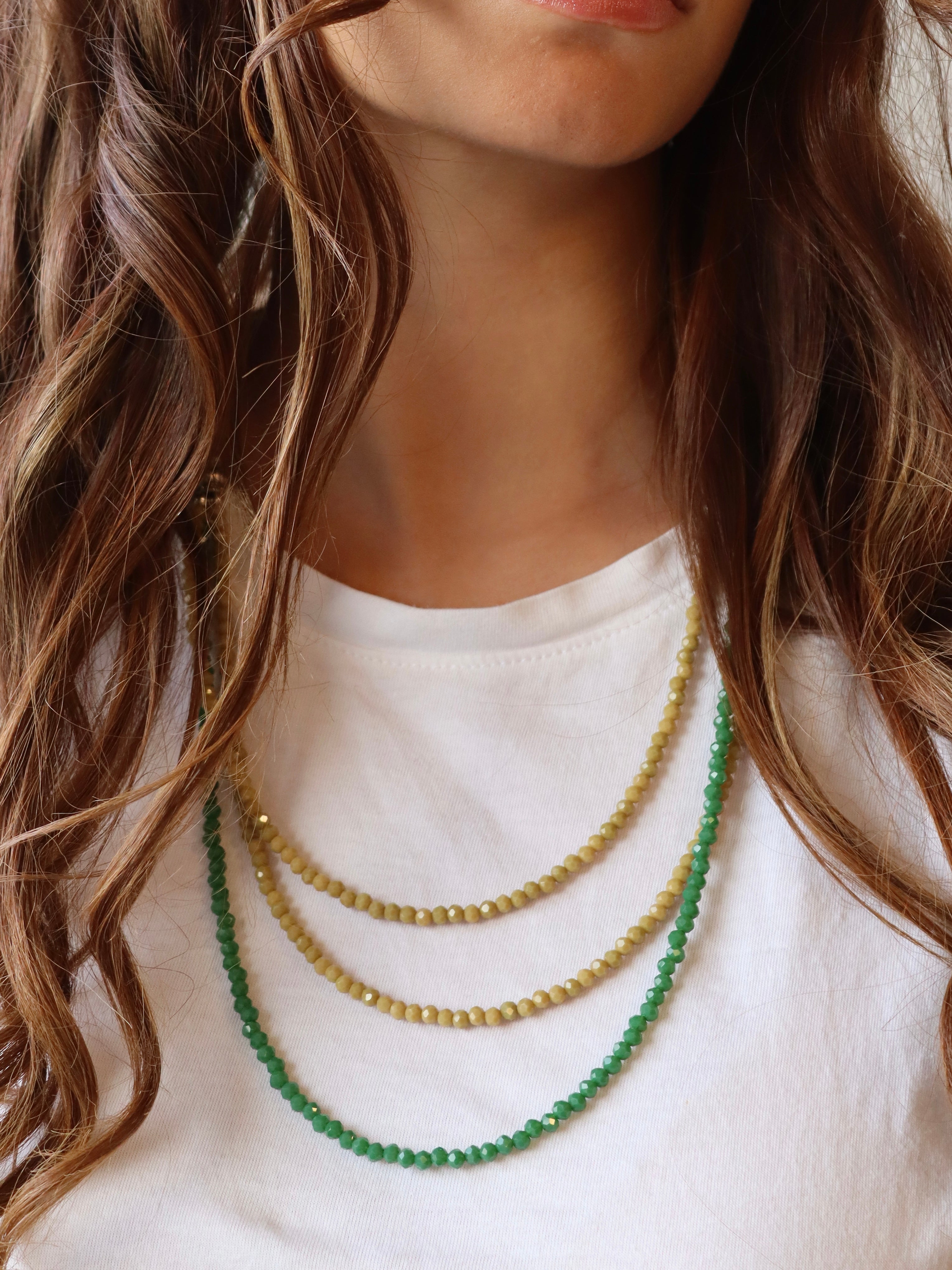 triple layered green & cafe crystal necklace
