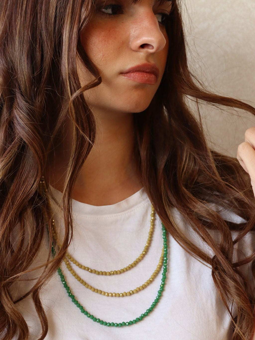 triple layered green and cafe crystal necklace | Handmade jewelry