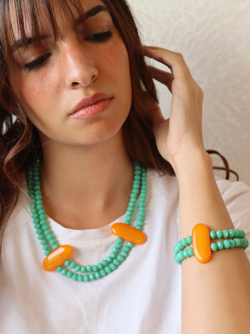 Statement mint green crystal layered necklace | Handmade Jewelry