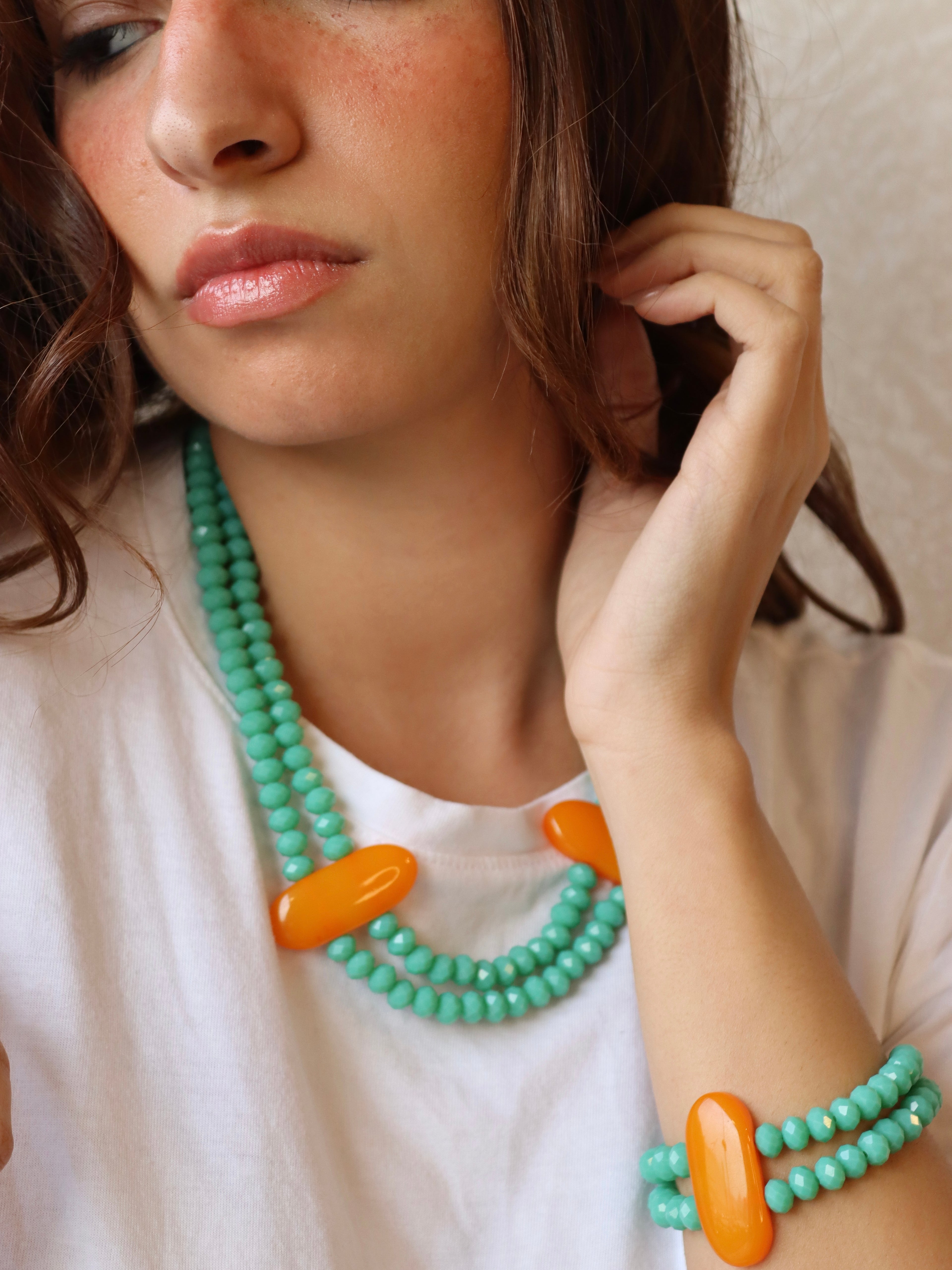 Statement mint green crystal layered necklace | Handmade Jewelry