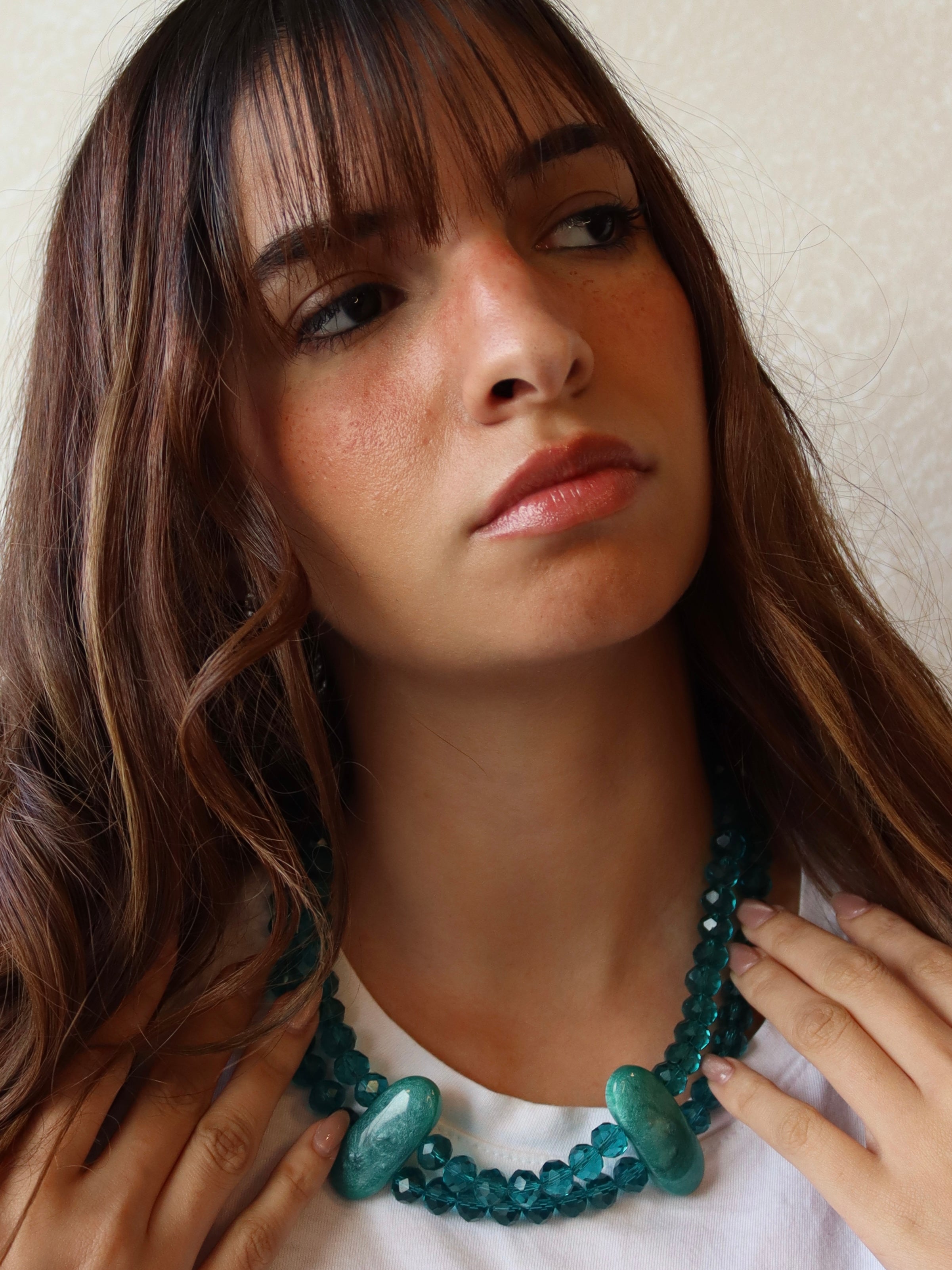 blue double layered crystal necklace