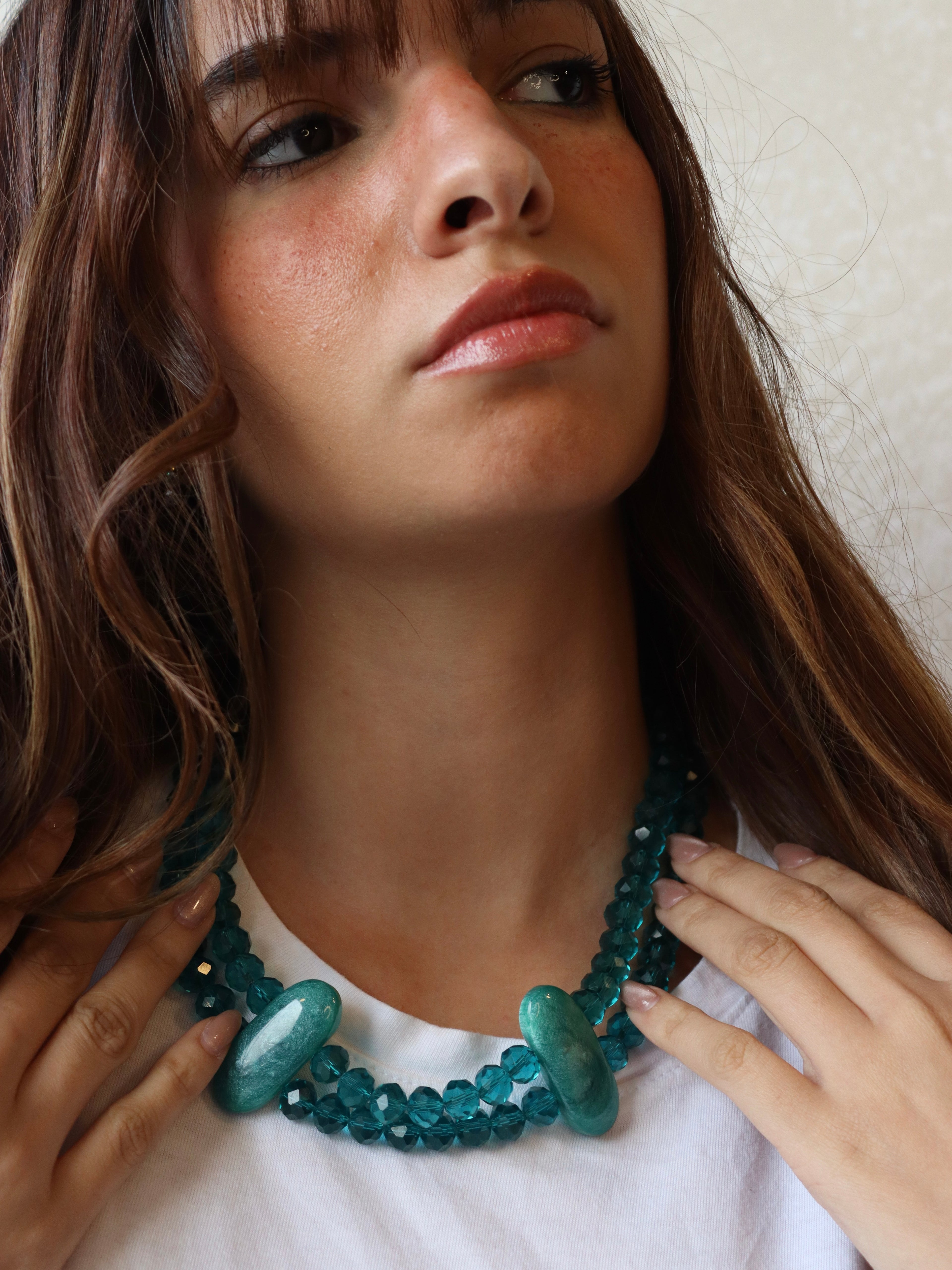 blue double layered crystal necklace