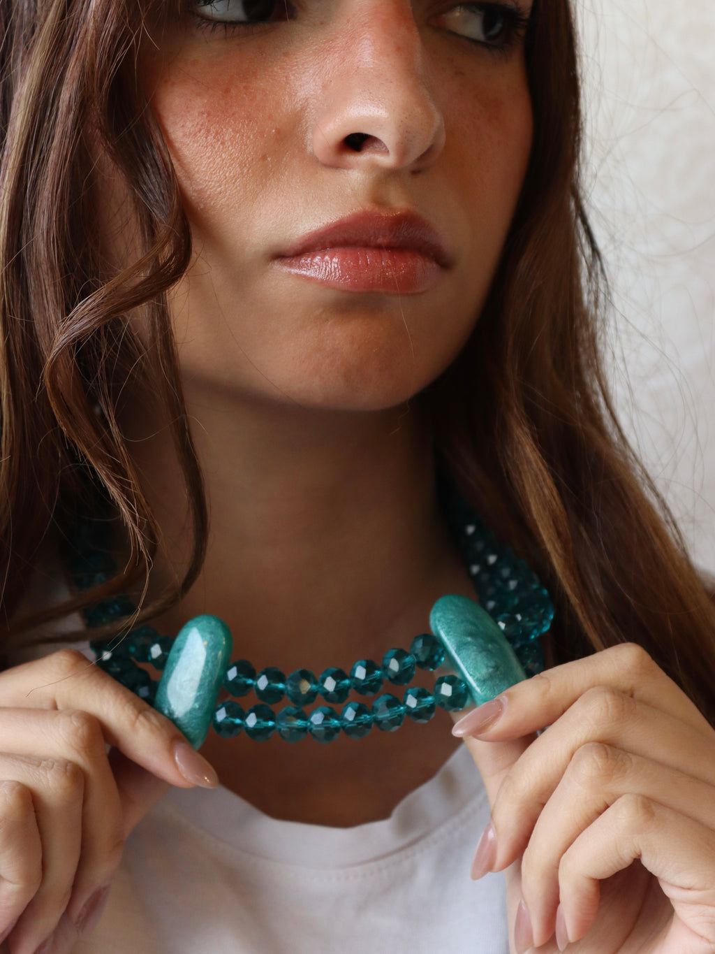blue double layered crystal necklace | J185