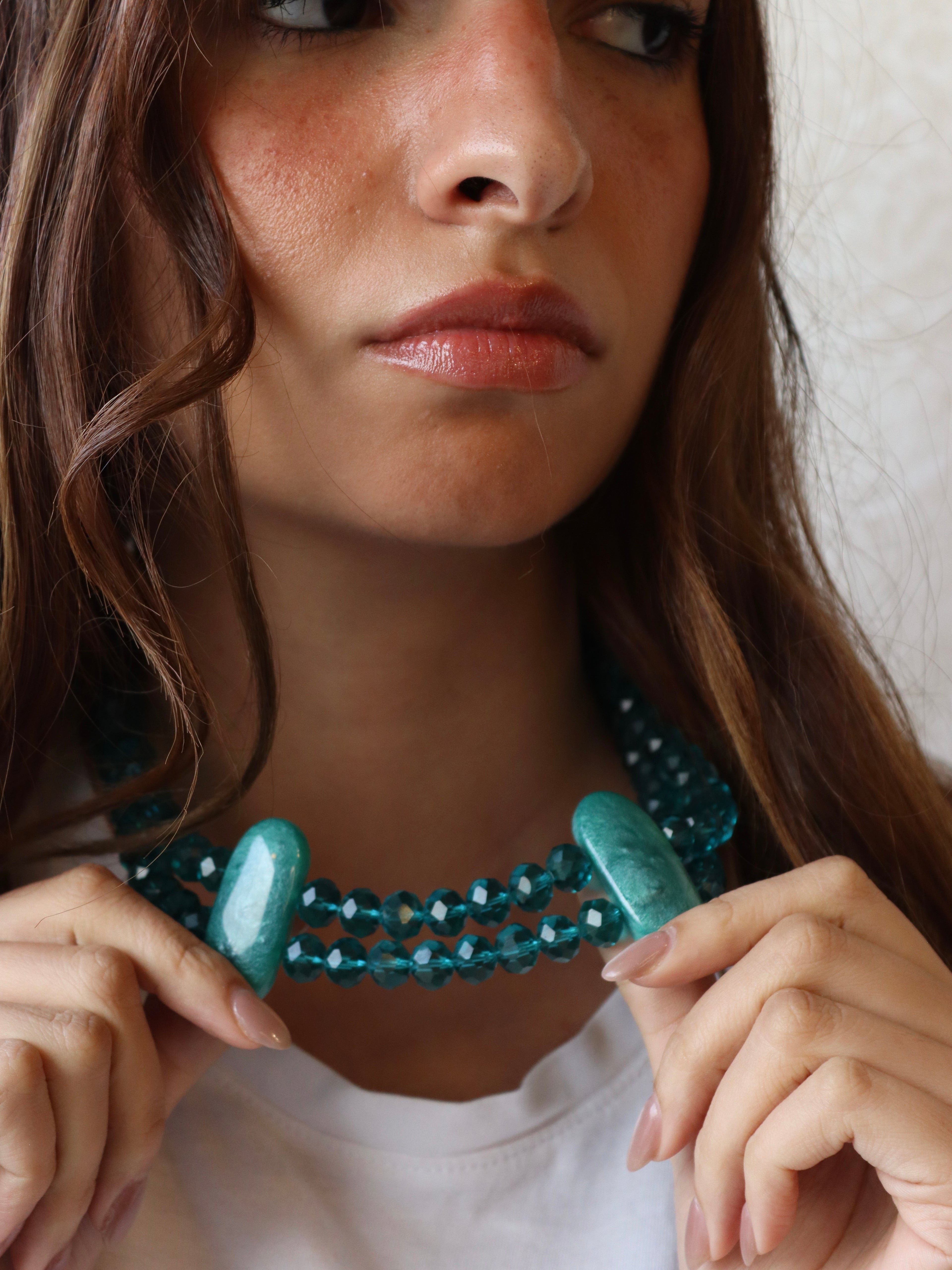 blue double layered crystal necklace