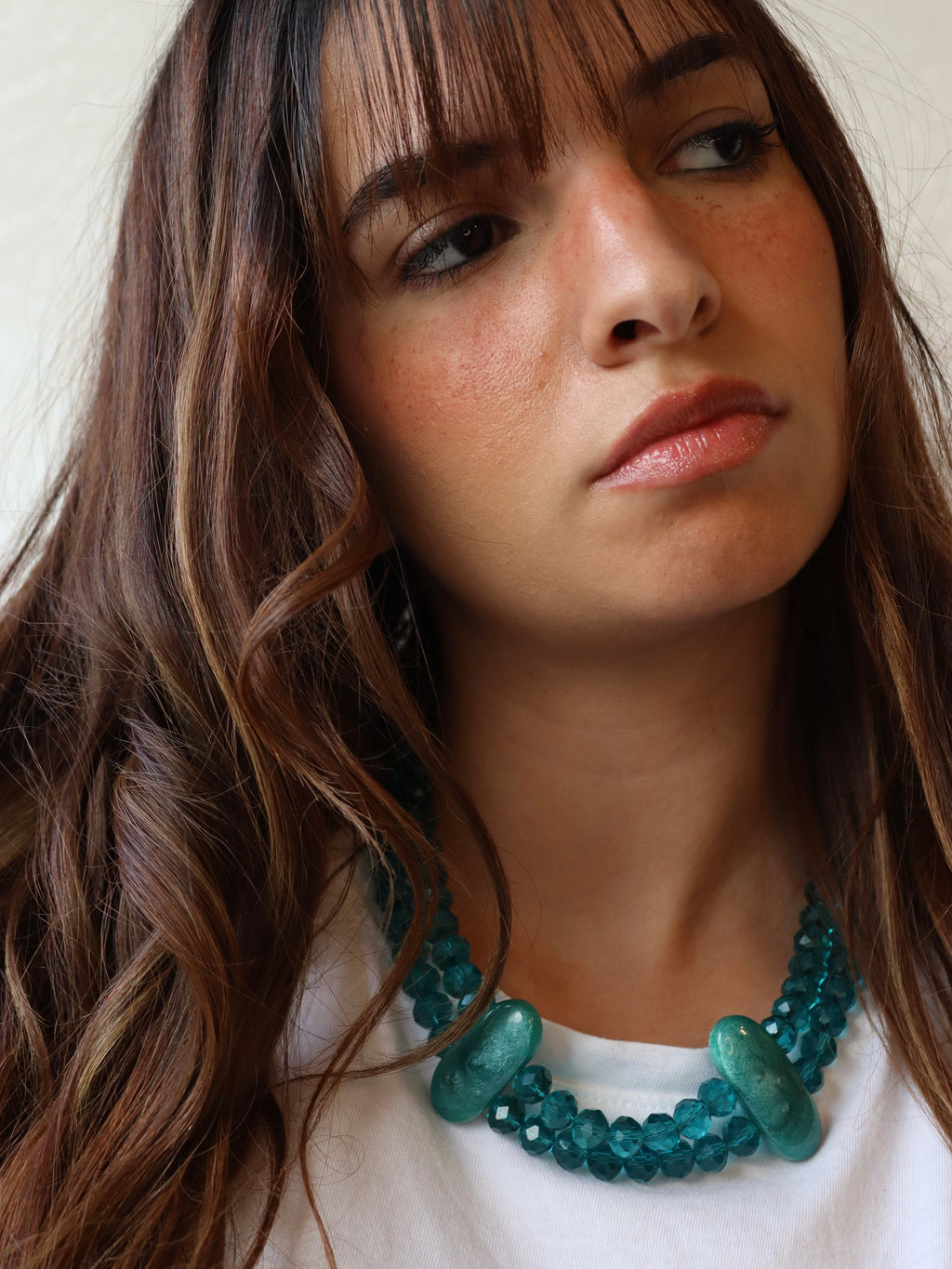 blue double layered crystal necklace | J185