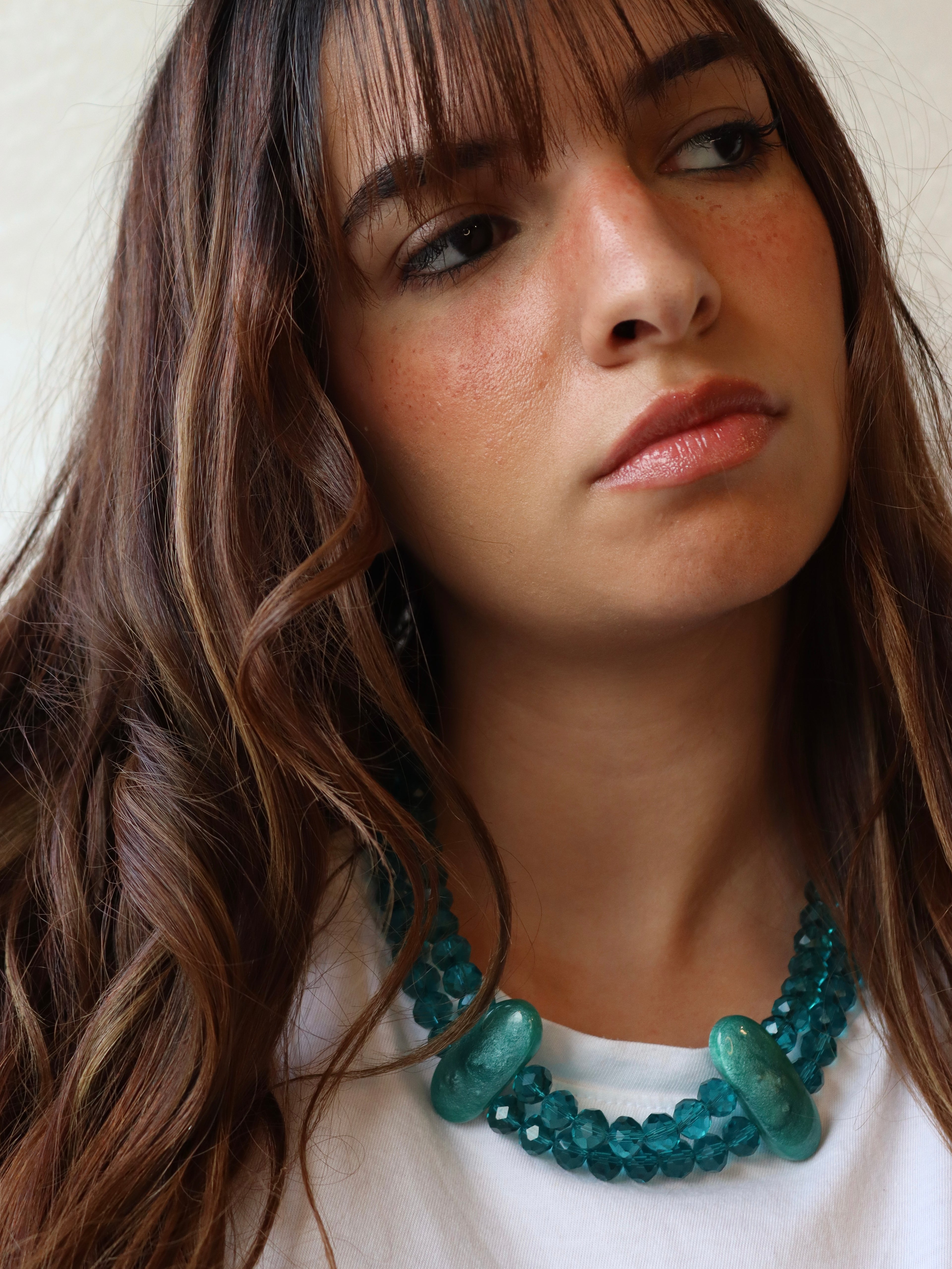 blue double layered crystal necklace