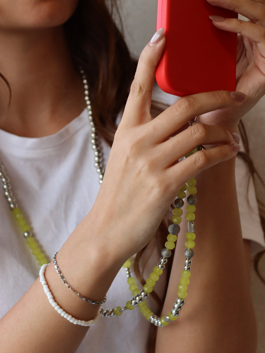 Silver and lime green mobile chain | Handmade Jewelry