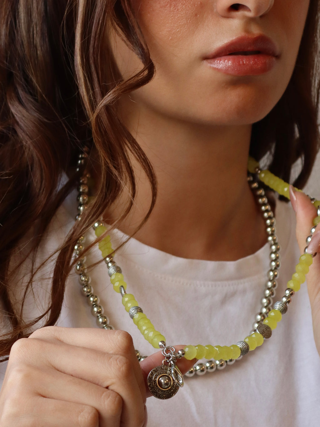 Silver and lime green mobile chain | Handmade Jewelry