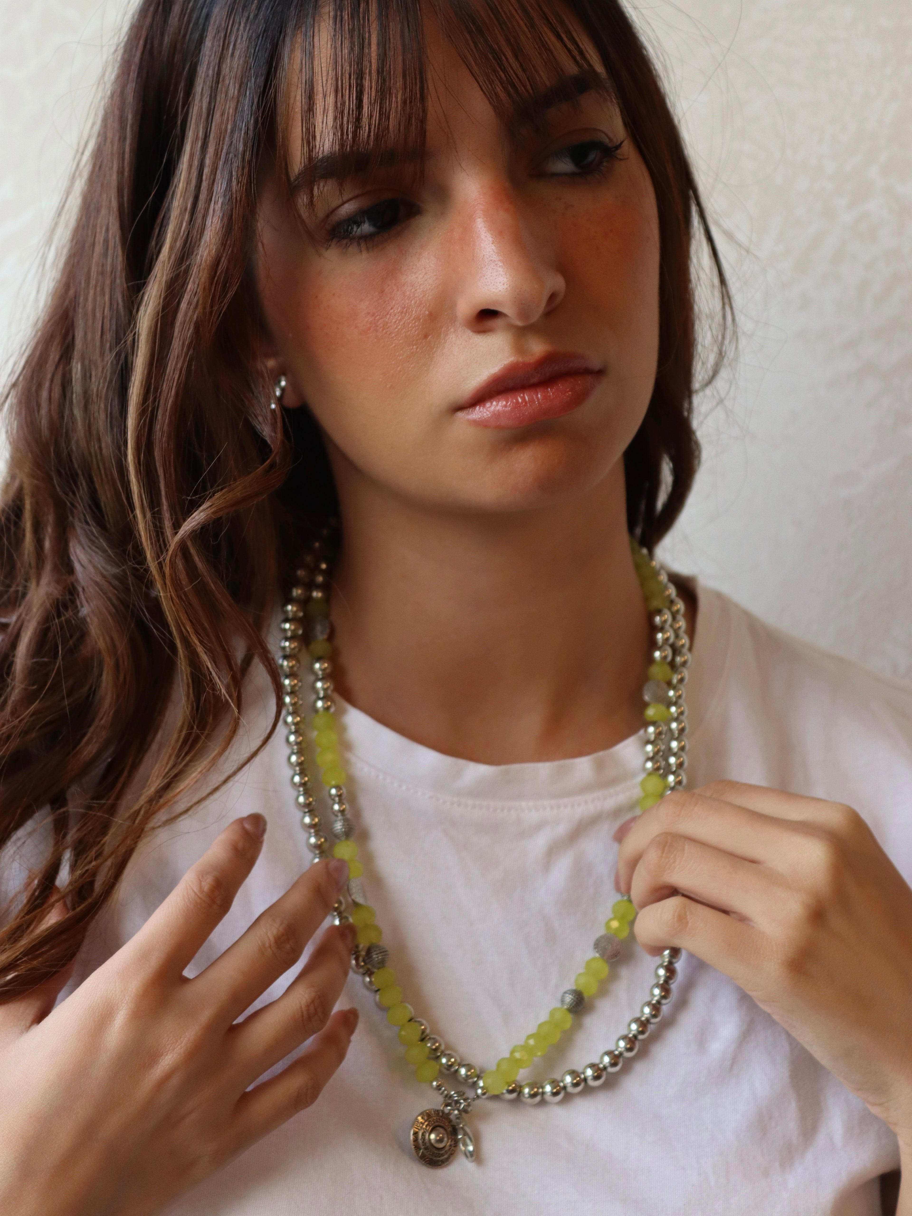 silver & lime green mobile charm