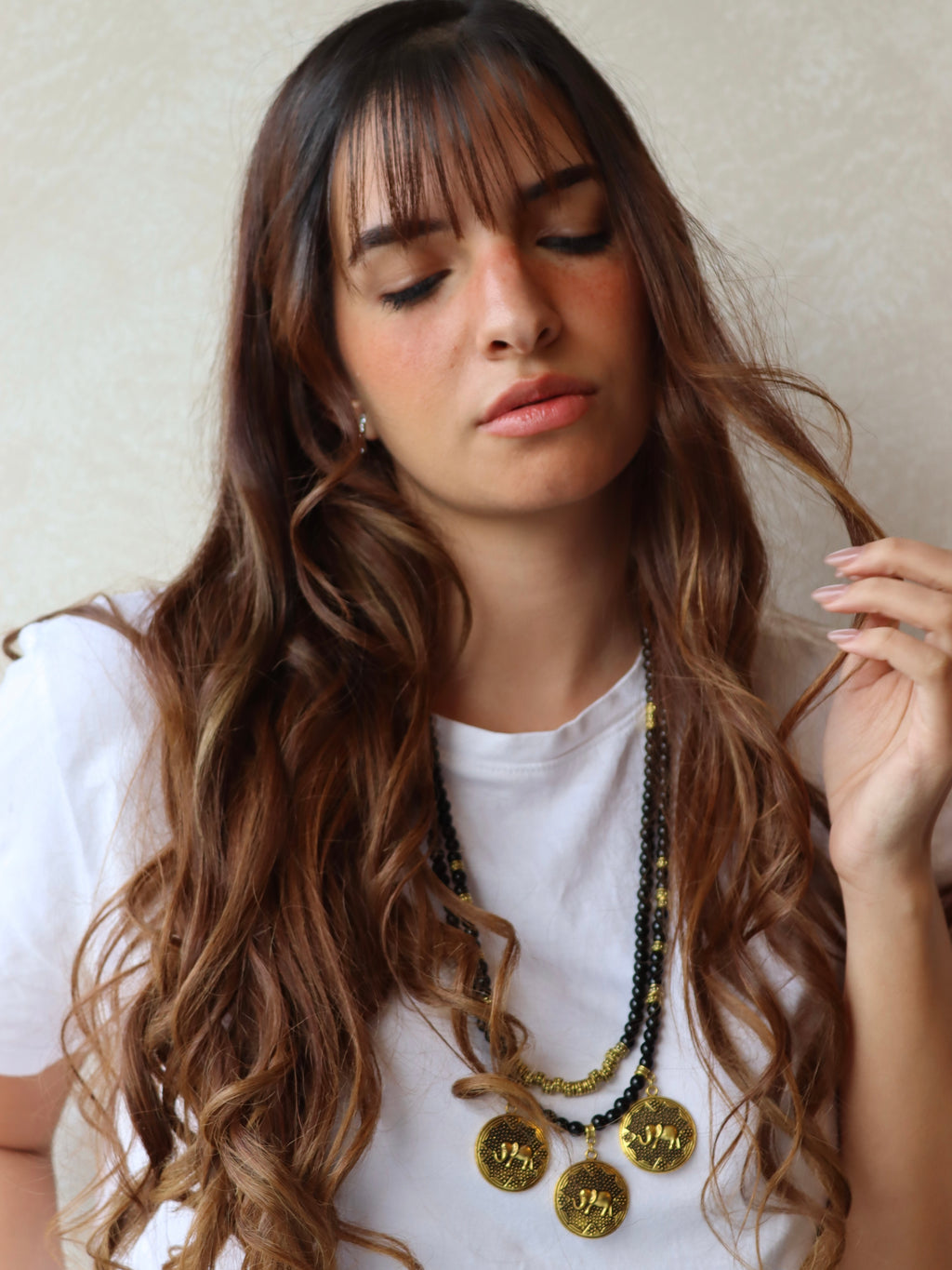 Black layered necklace with gold accents | Handmade jewelry