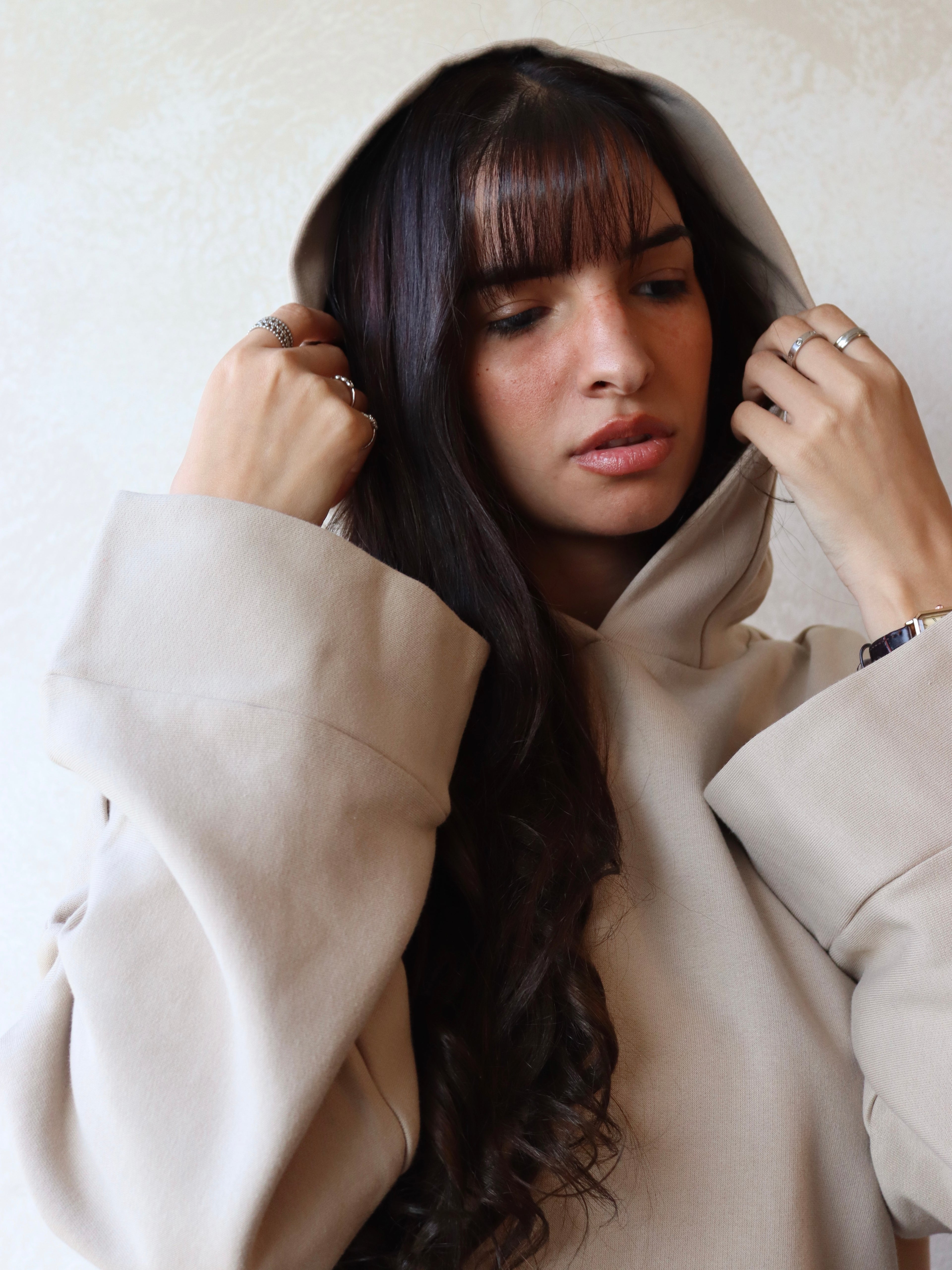 oversized hoodie in beige color