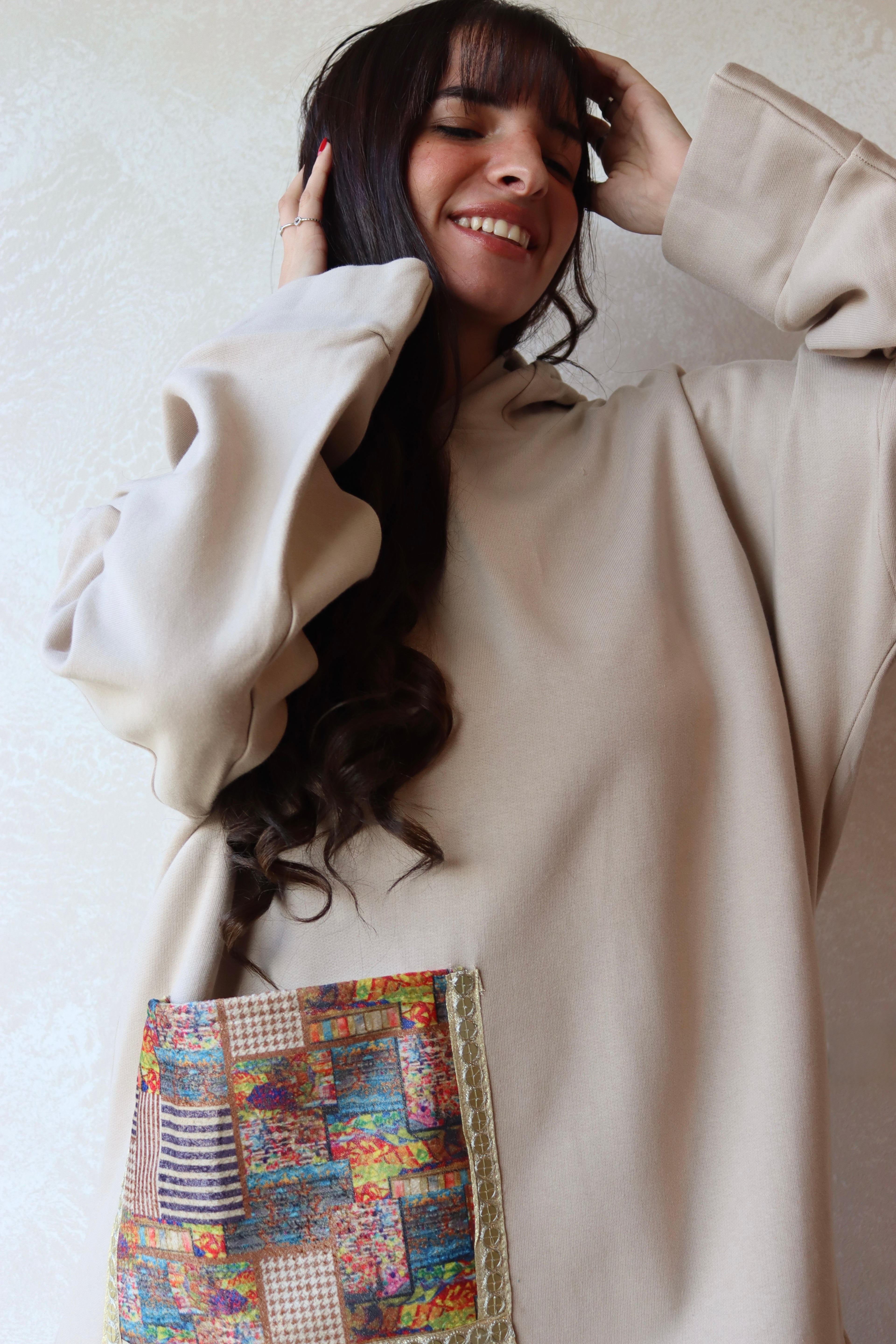 oversized hoodie in beige color