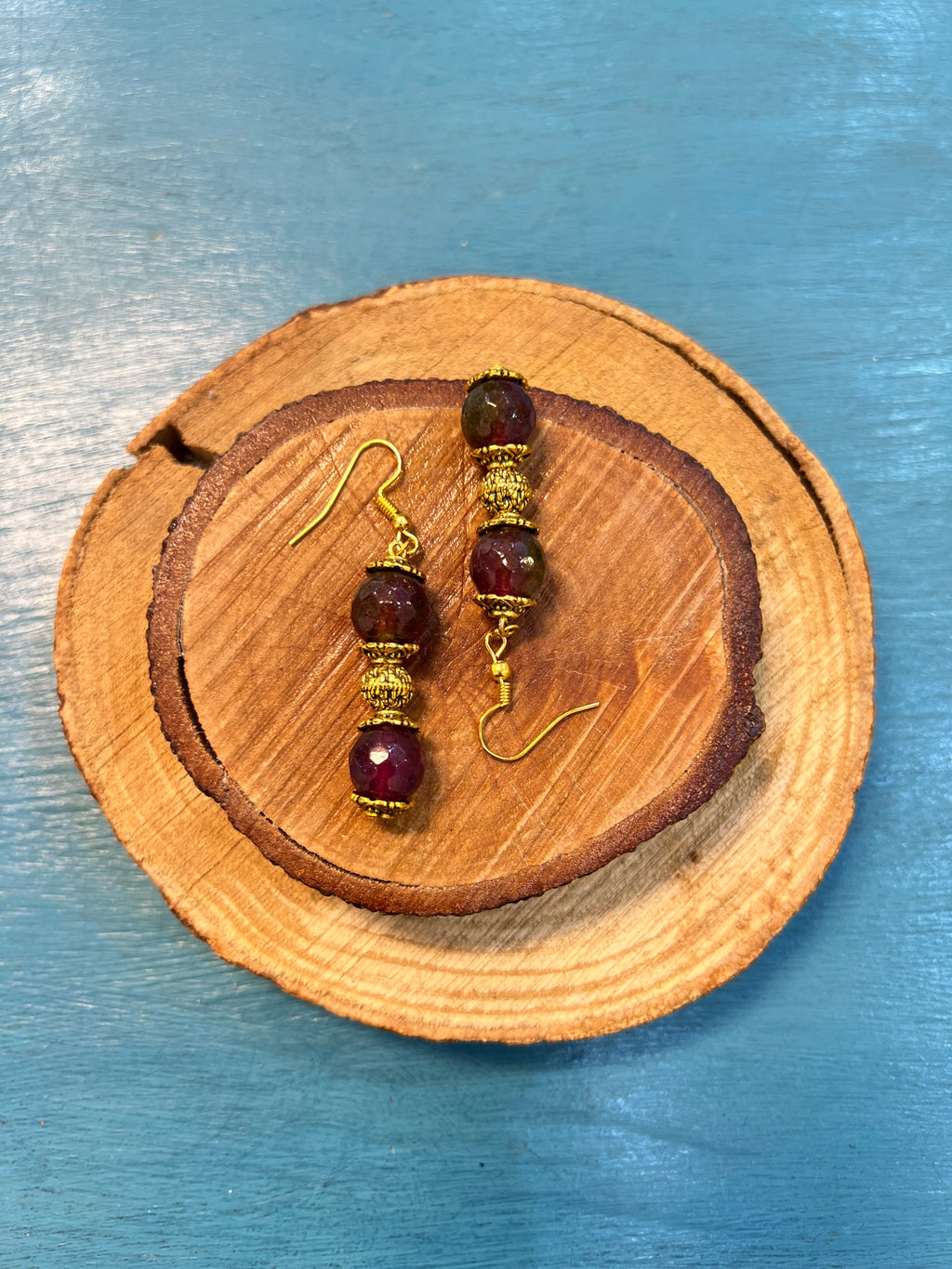purple agate with golden metal earrings | J238