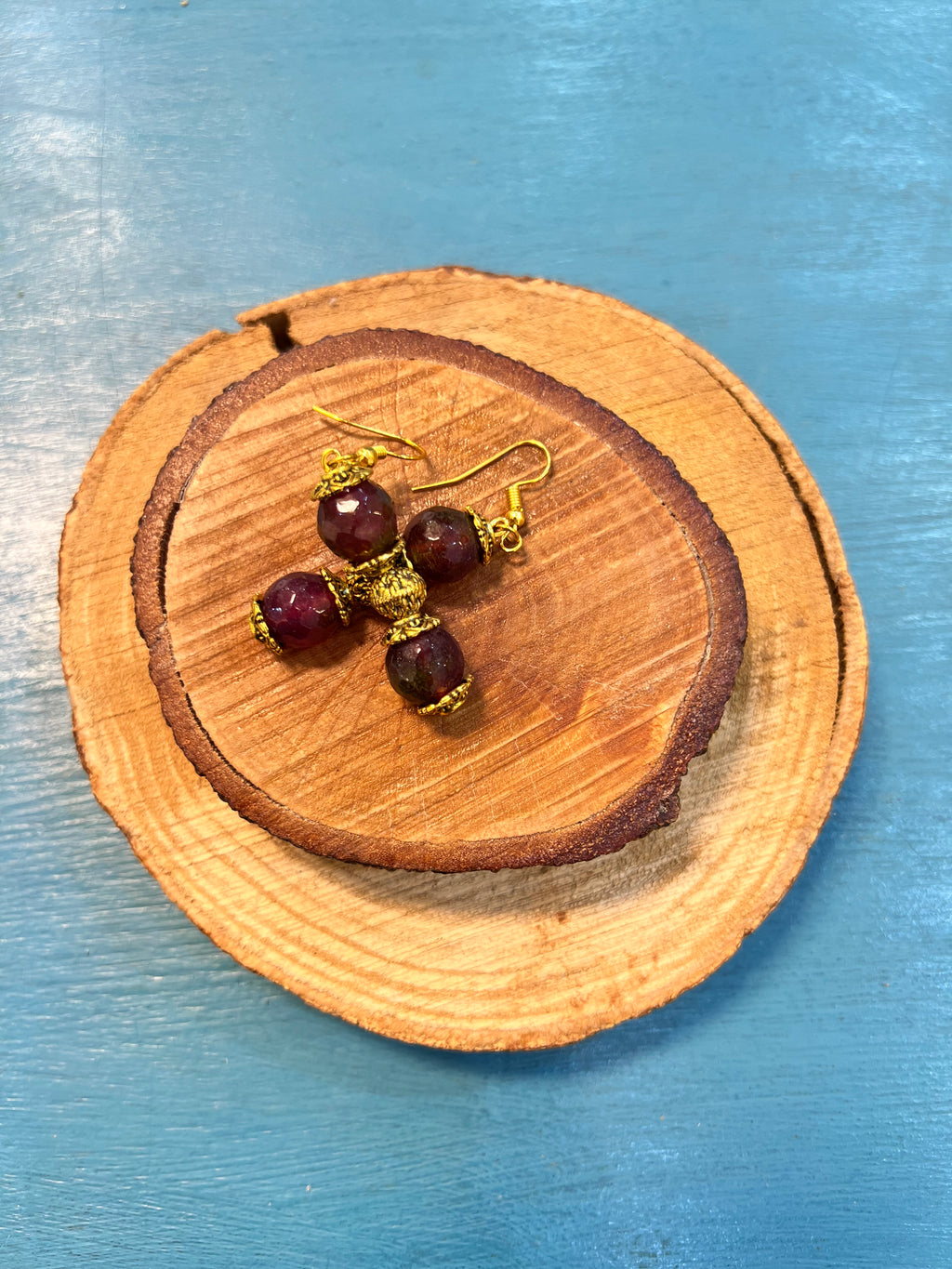 purple agate with golden metal earrings | J238