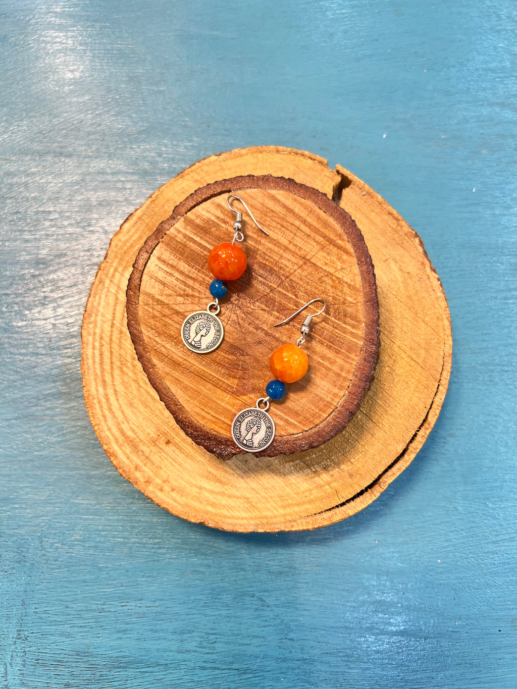 orange and blue agate earrings | J228