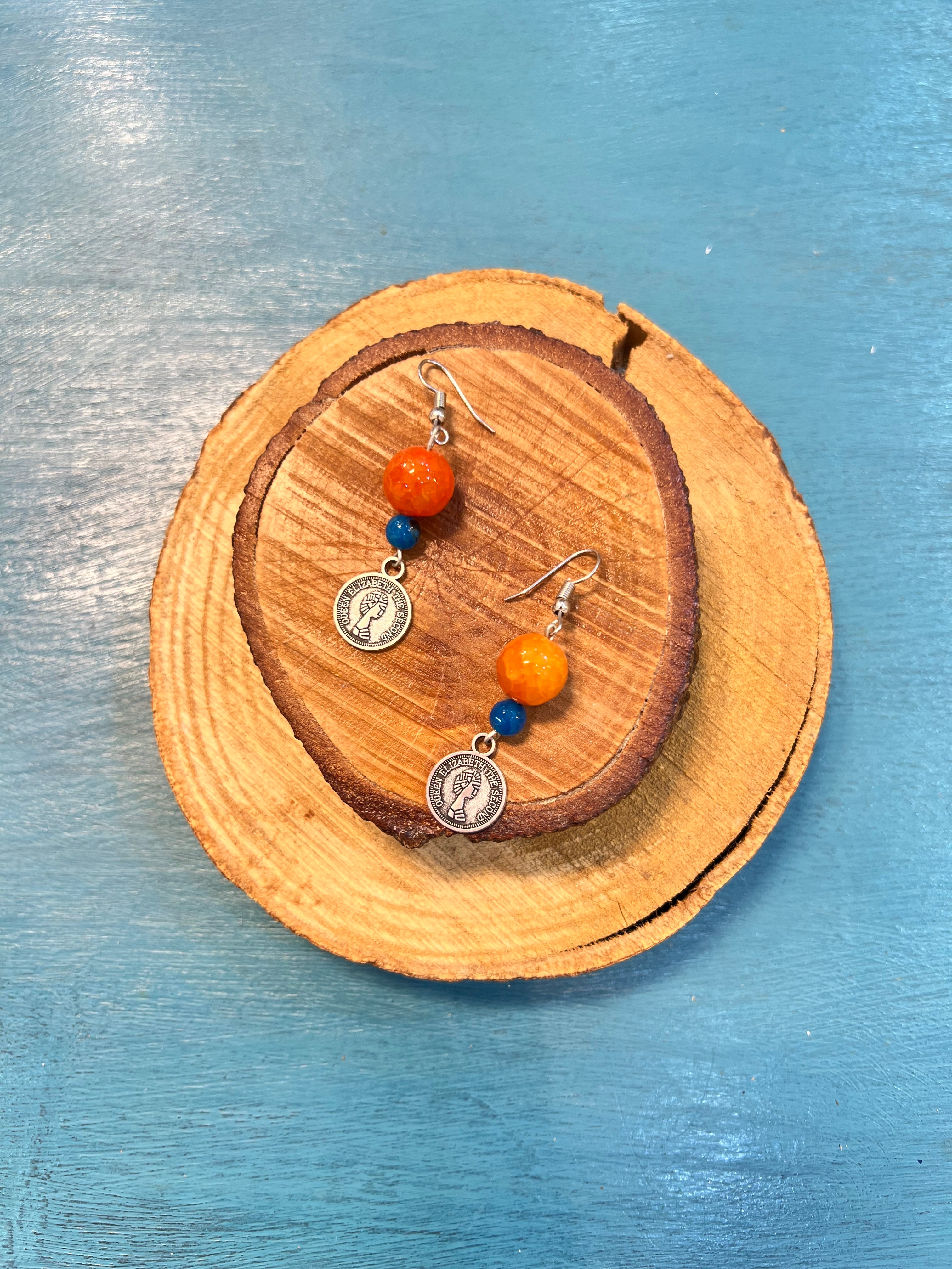 orange and blue agate earrings | J228