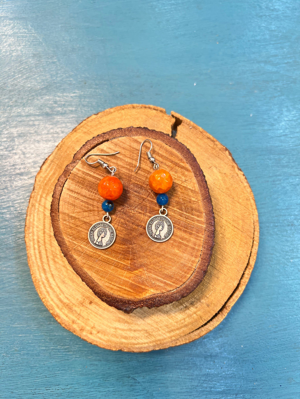 orange and blue agate earrings | J228