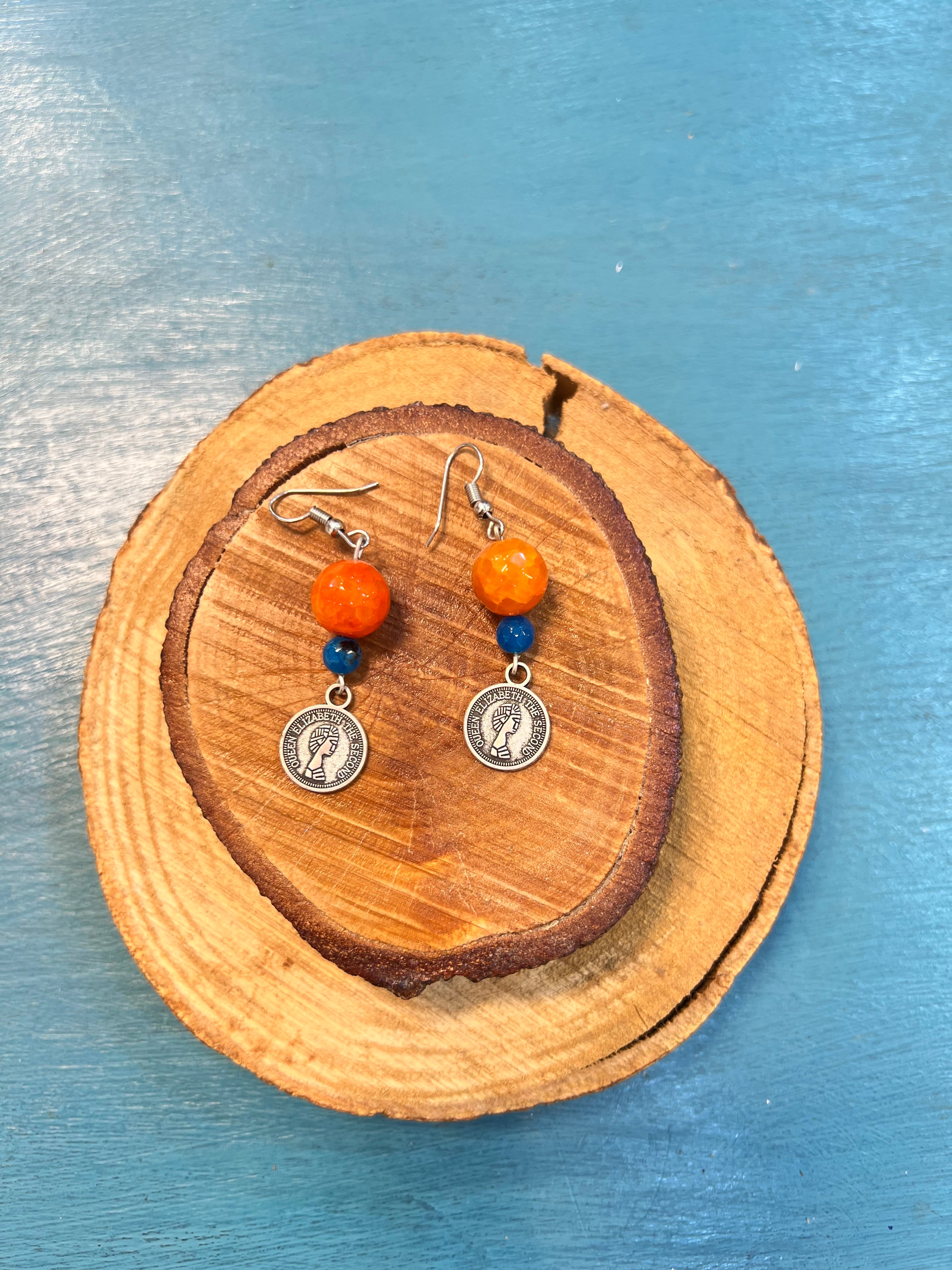 orange and blue agate earrings | J228