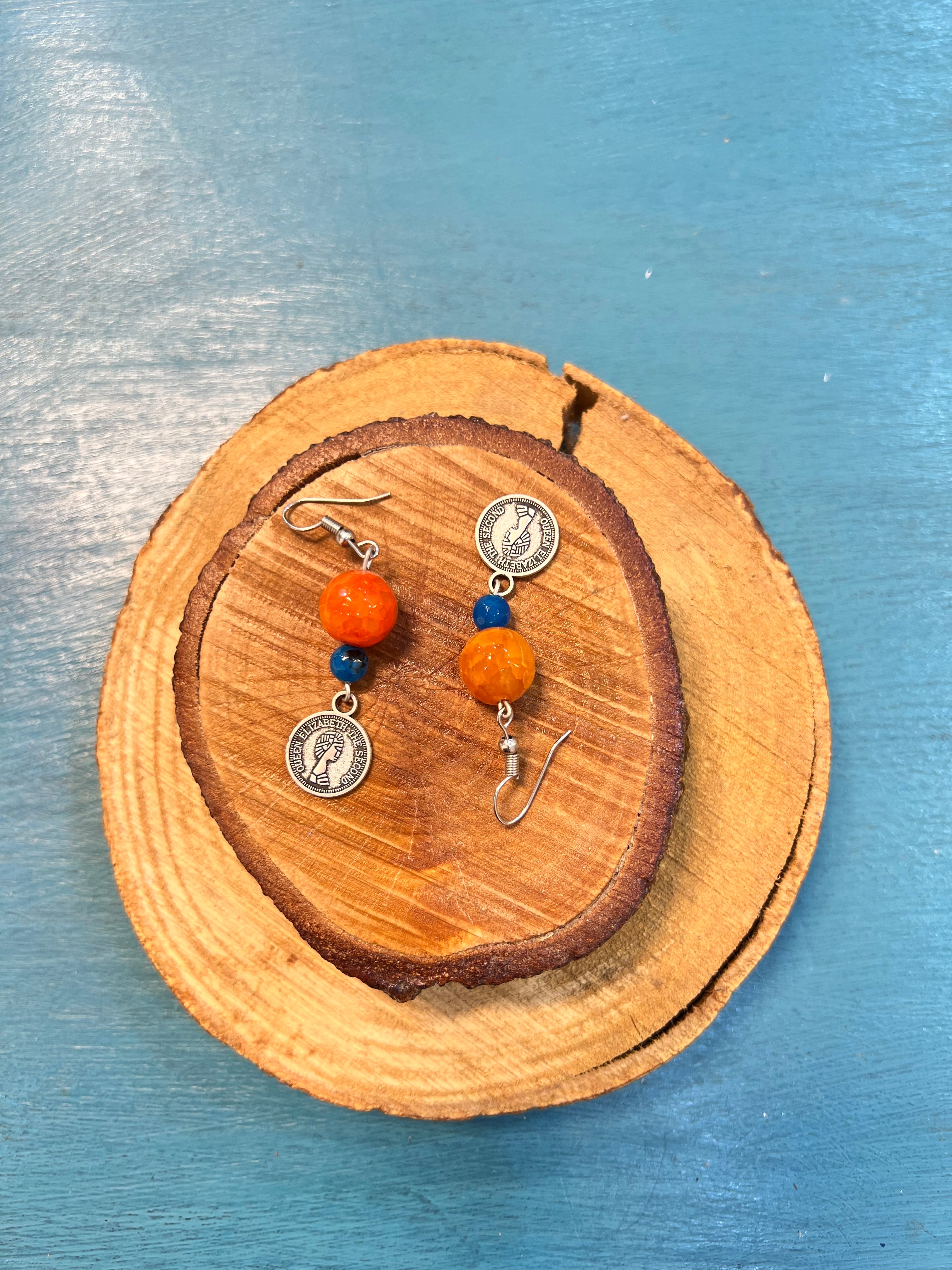 orange and blue agate earrings | J228