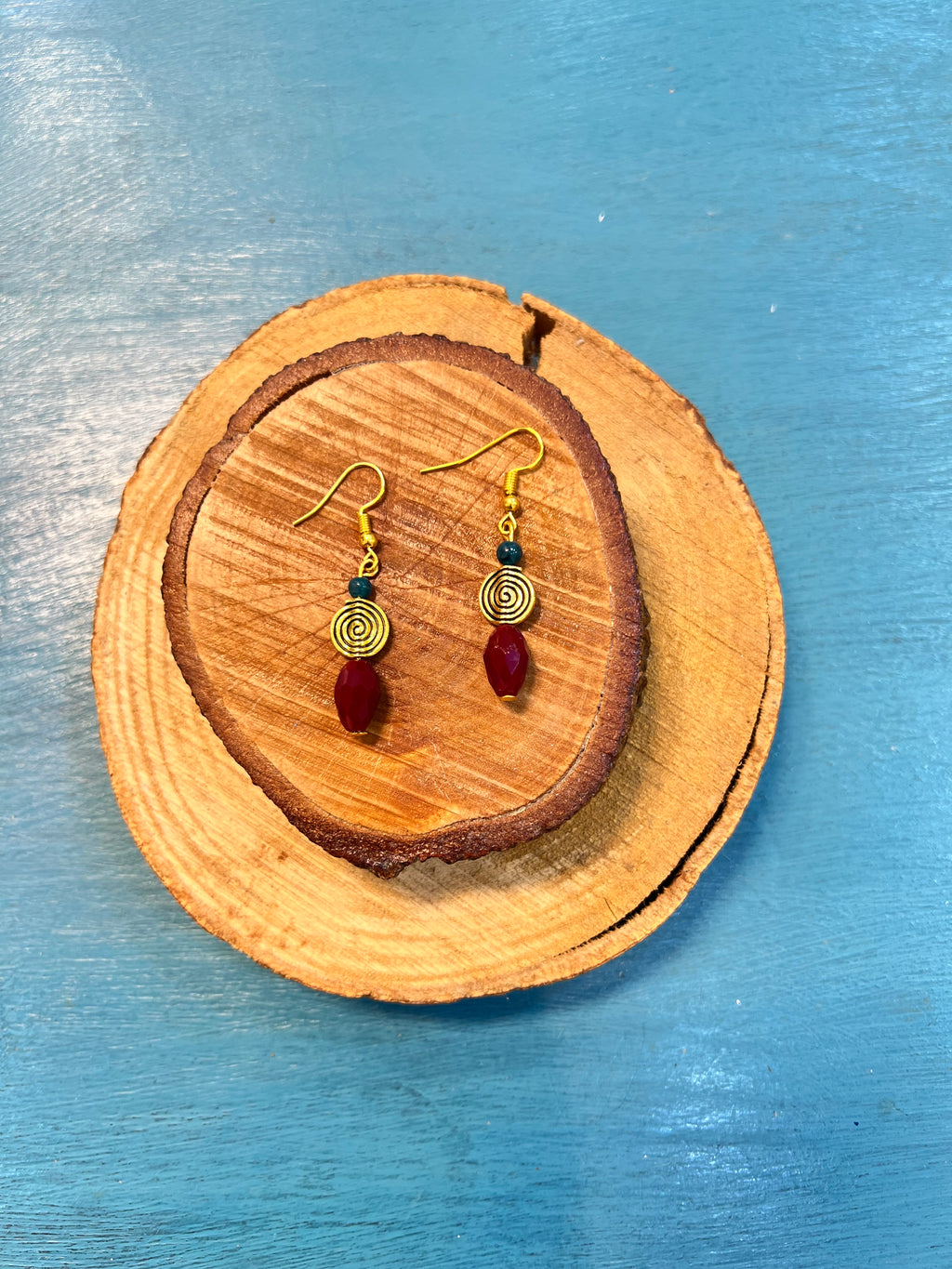 blue agate with crystal beads earrings | J227