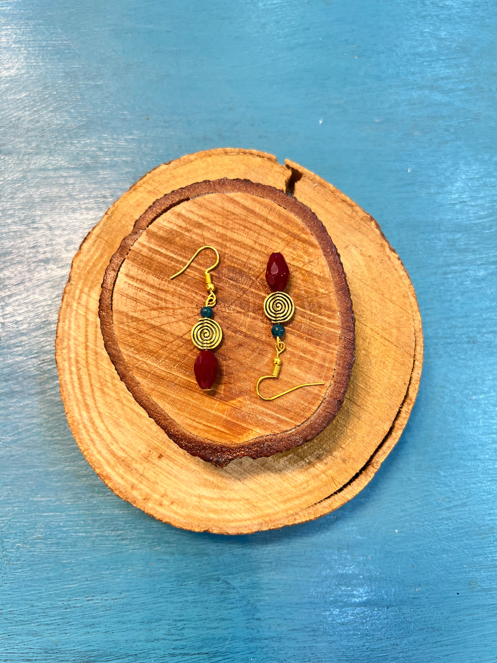 blue agate with crystal beads earrings | J227