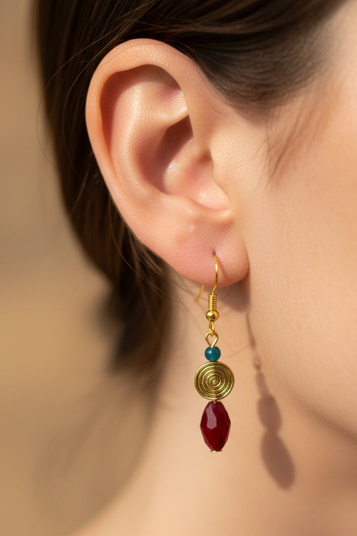 blue agate with crystal beads earrings | J227