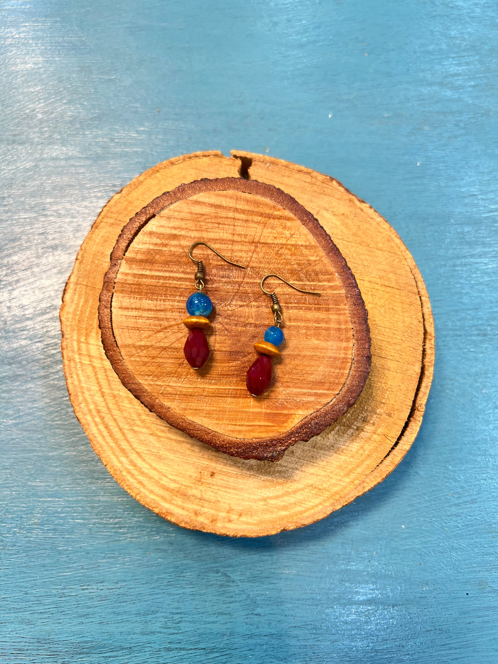 blue agate with crystal beads earring | J224