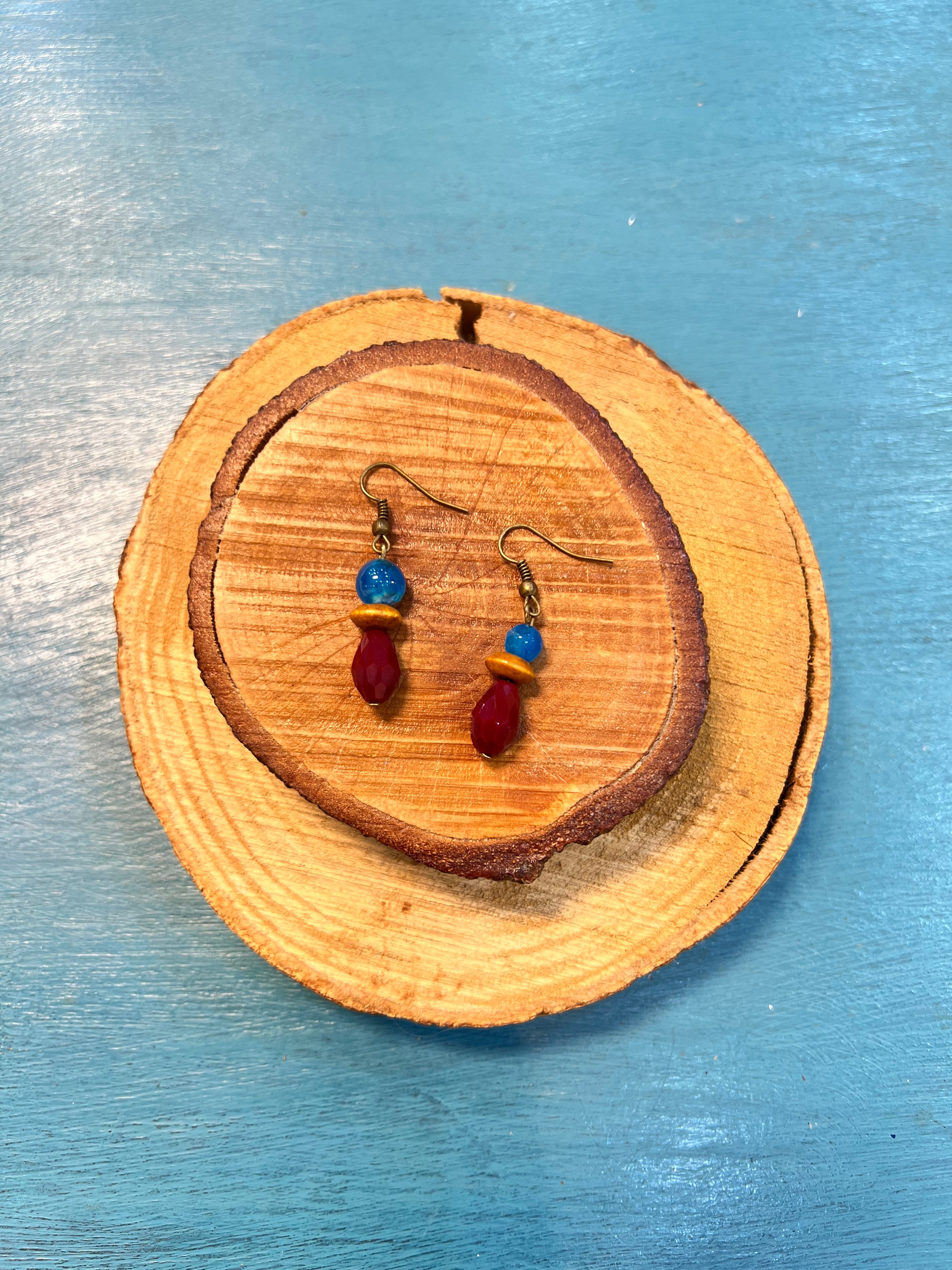 blue agate with crystal beads earring | J224