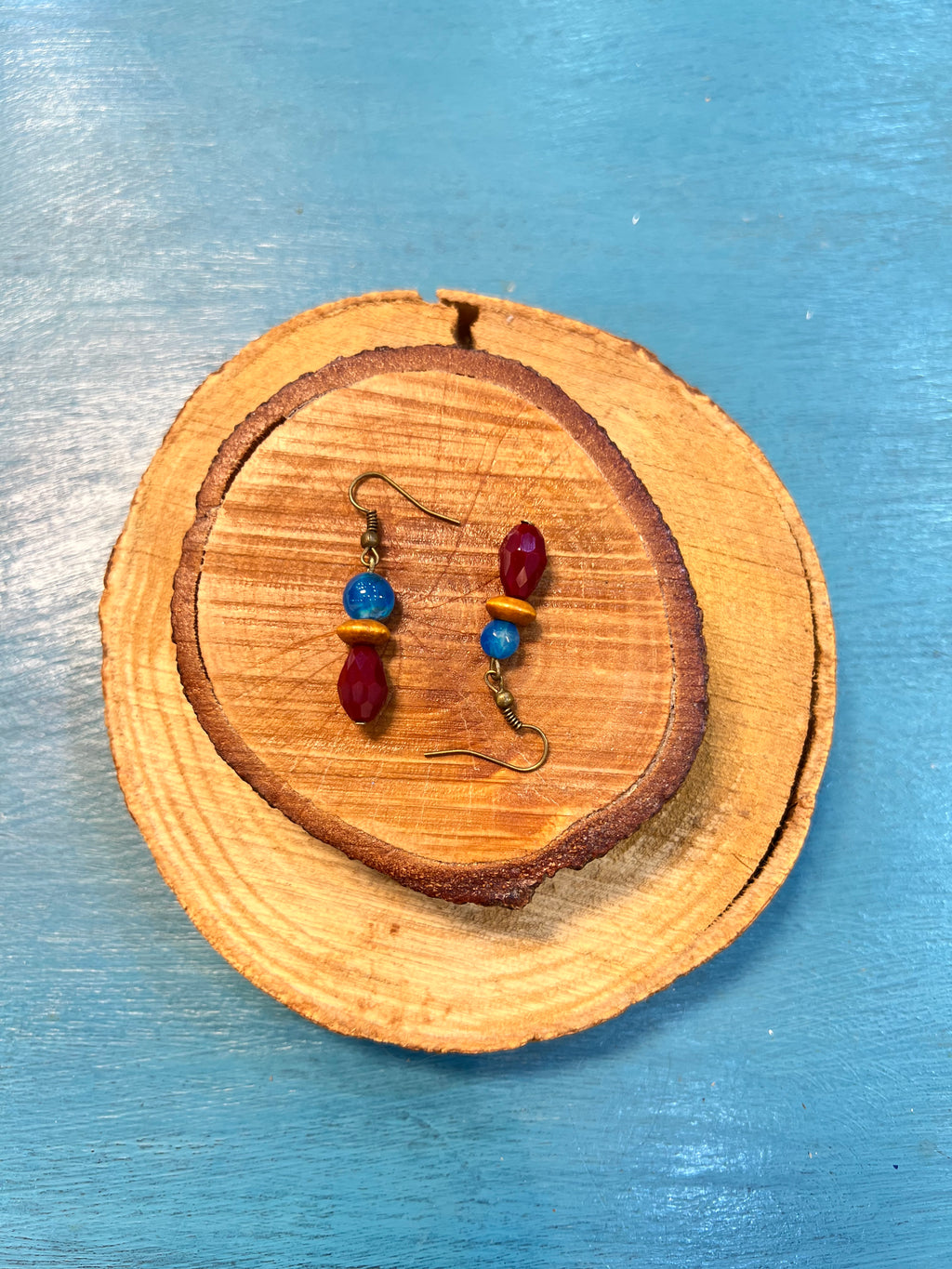 blue agate with crystal beads earring | J224