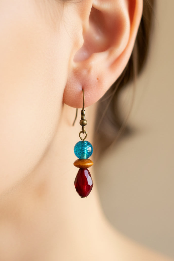 blue agate with crystal beads earring | J224