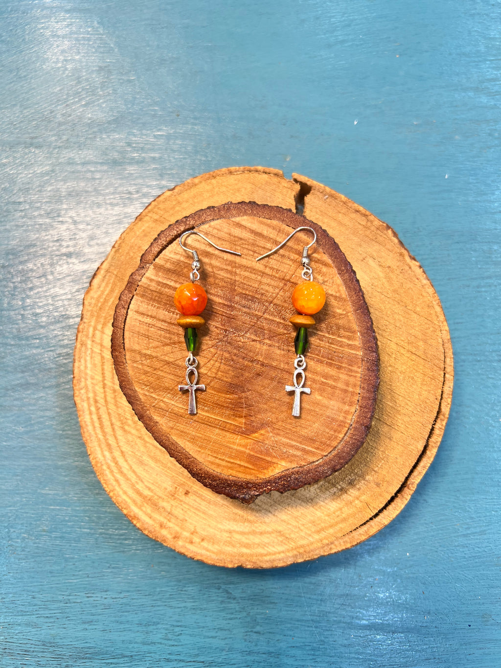 orange agate with key of the nile earrings | J221