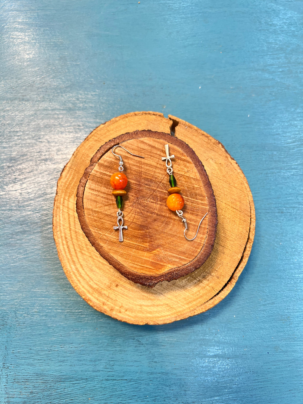 orange agate with key of the nile earrings | J221