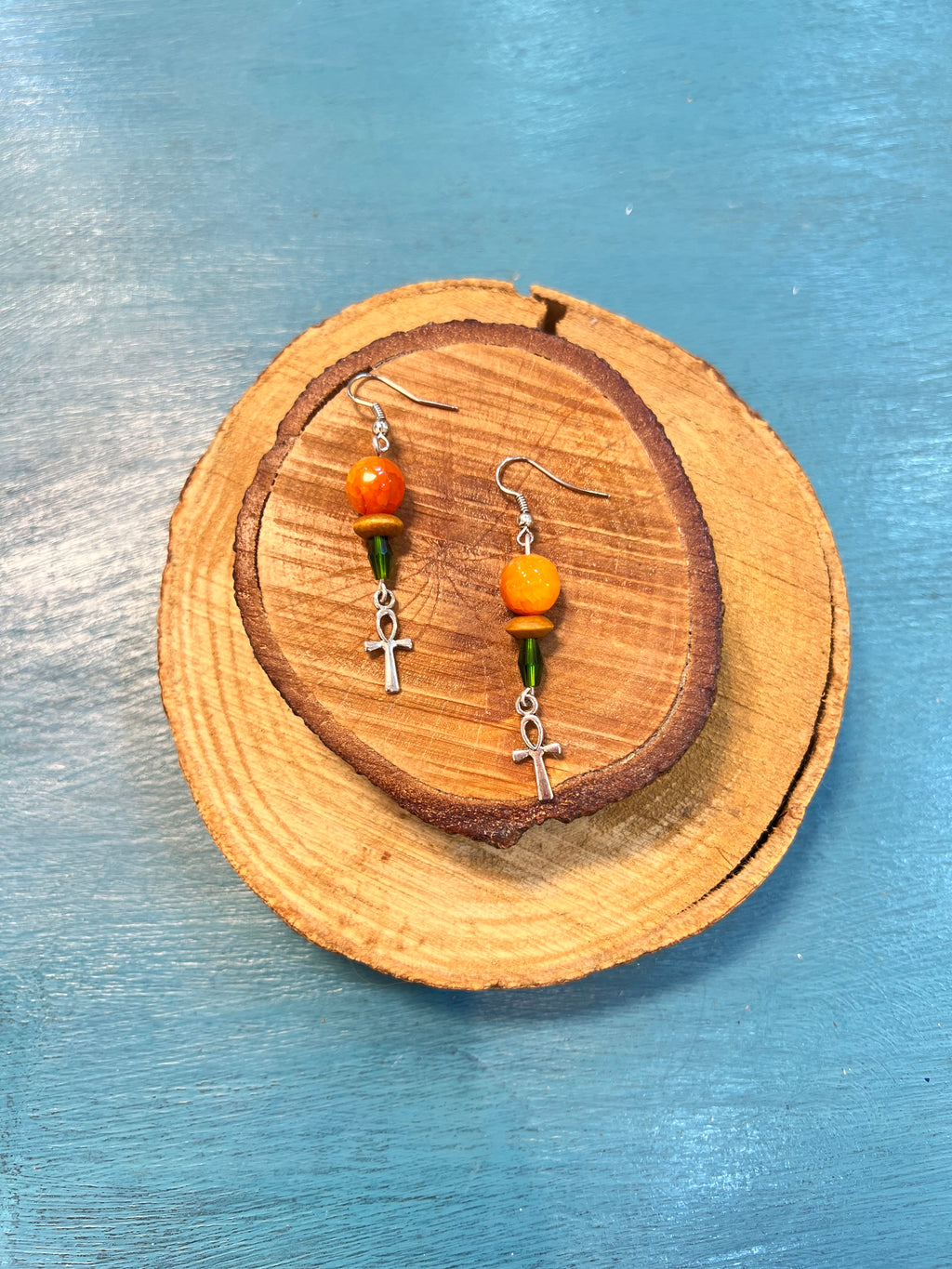 orange agate with key of the nile earrings | J221