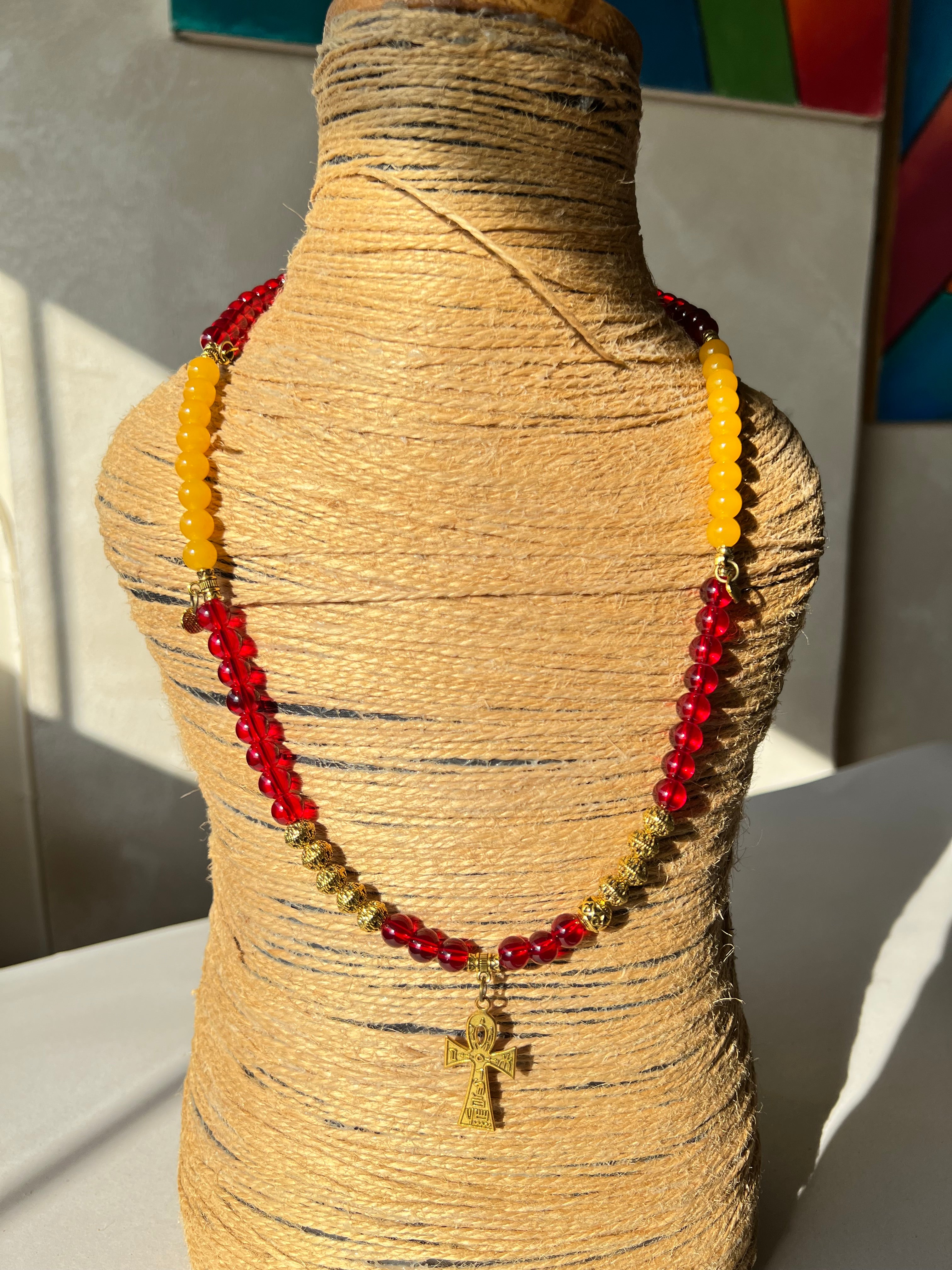 Red and yellow beaded necklace | J257