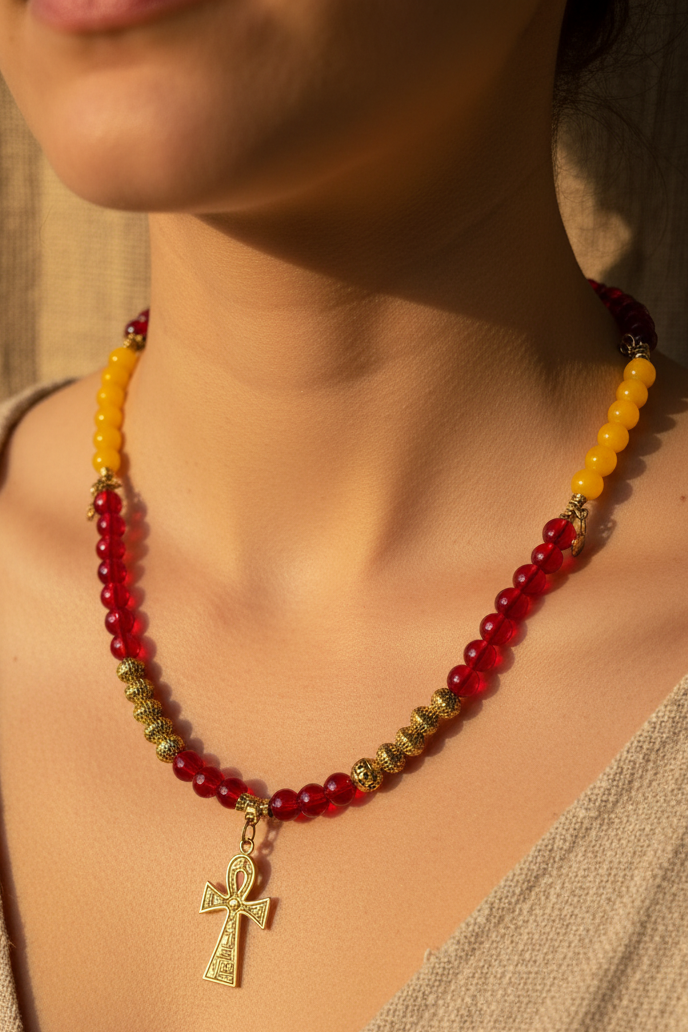 Red and yellow beaded necklace | J257